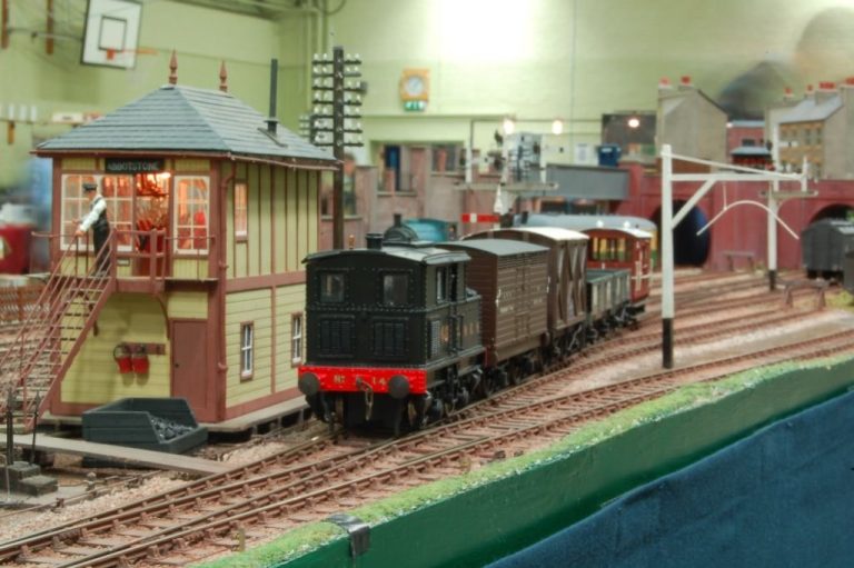 Signal box with a tank engine and goods train at Abbotstone