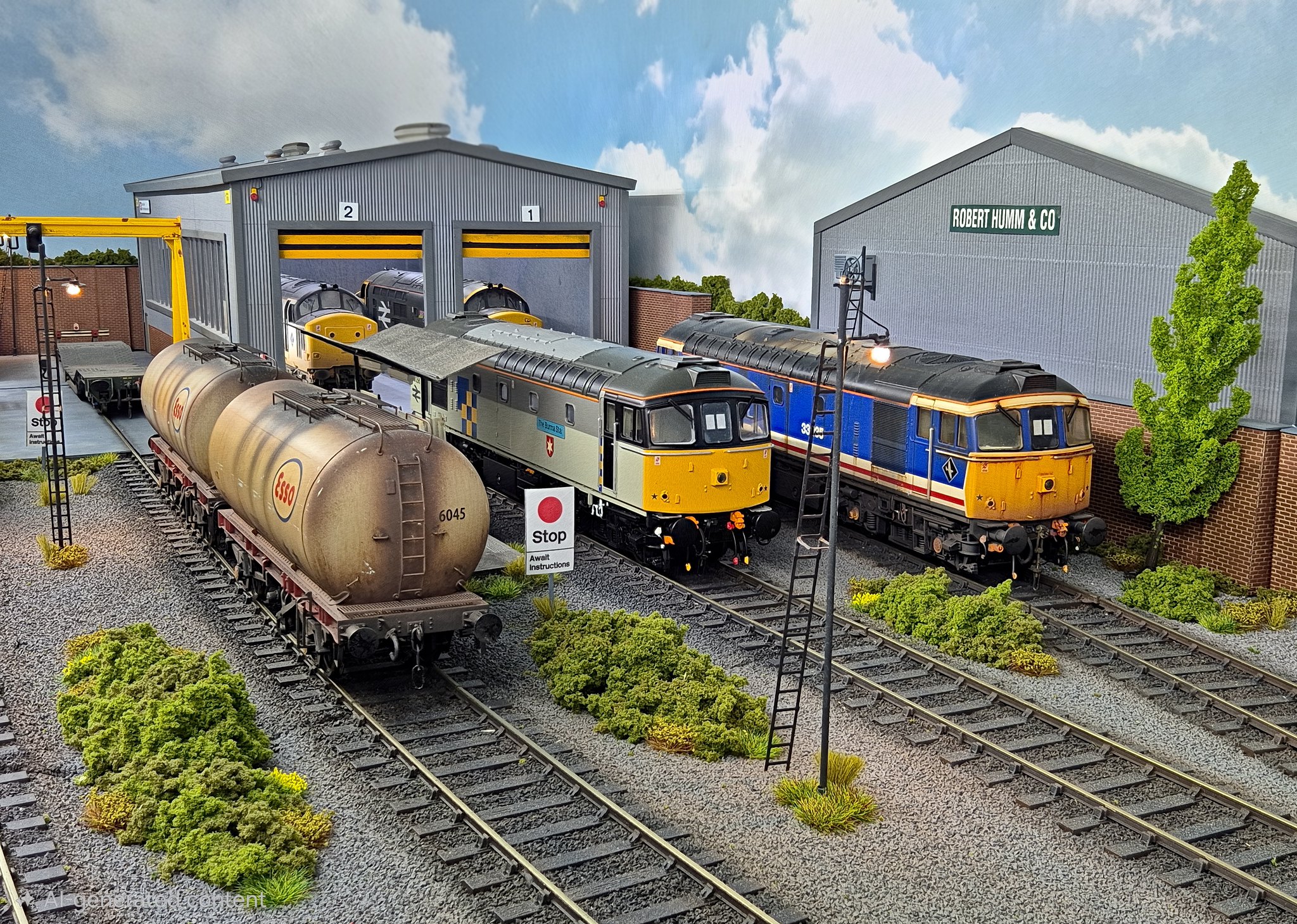 Class 33s and oil tanks outside the depot shed at Lockton Lane