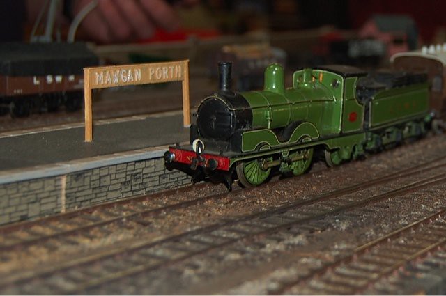 LSWR green locomotive at the Mawgan Porth platform