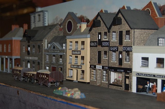 Cornish harbourside buildings in front of the fiddle yard at Mawgan Porth