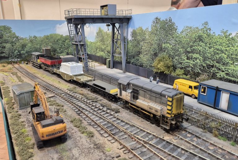 Nuclear flask crane siding with a shunter and wagons at Patrick Lane
