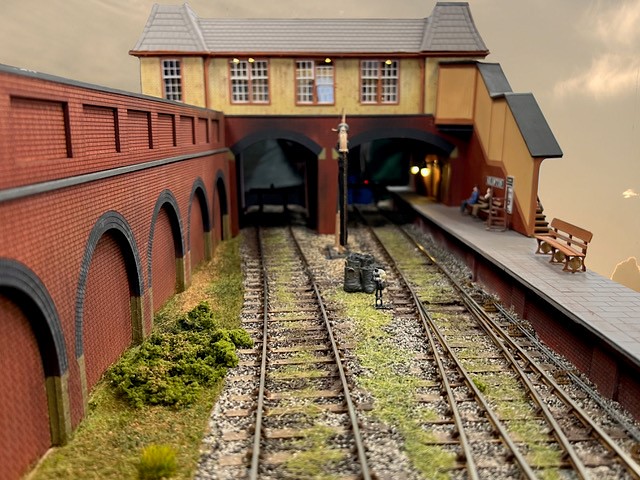 Twin tunnel mouths beneath the station building at Shawton